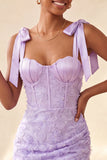 Dusty Sage Bodycon Gorset Peals Kwiatowe Paski z kokardami Sukienka na Homecoming z koronką na plecach