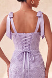 Dusty Sage Bodycon Gorset Peals Kwiatowe Paski z kokardami Sukienka na Homecoming z koronką na plecach