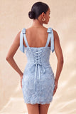 Dusty Sage Bodycon Gorset Peals Kwiatowe Paski z kokardami Sukienka na Homecoming z koronką na plecach