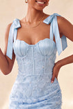 Dusty Sage Bodycon Gorset Peals Kwiatowe Paski z kokardami Sukienka na Homecoming z koronką na plecach