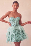 Sage Green Sweetheart Corset A-line Krótka sukienka na homecoming z cekinami
