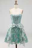 Sage Green Sweetheart Corset A-line Krótka sukienka na homecoming z cekinami