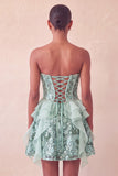 Sage Green Sweetheart Corset A-line Krótka sukienka na homecoming z cekinami