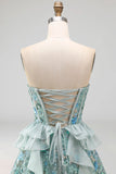 Sage Green Sweetheart Corset A-line Krótka sukienka na homecoming z cekinami