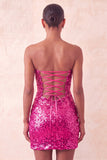 Sweetheart Fuchsia Keyhole Body, błyszcząca cekinowa sukienka na homecoming z rozcięciem