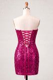 Sweetheart Fuchsia Keyhole Body, błyszcząca cekinowa sukienka na homecoming z rozcięciem