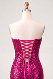 Sweetheart Fuchsia Keyhole Body, błyszcząca cekinowa sukienka na homecoming z rozcięciem