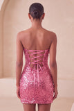 Sweetheart Fuchsia Keyhole Body, błyszcząca cekinowa sukienka na homecoming z rozcięciem