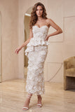 Sweetheart Apricot Bodycon z falbanami w stylu midi Formal Dress z rozcięciem
