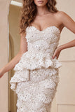 Sweetheart Apricot Bodycon z falbanami w stylu midi Formal Dress z rozcięciem