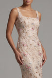 Mermaid Blush z kwadratowym dekoltem i koralikami Midi Mother Of the Bride Dress