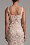 Mermaid Blush z kwadratowym dekoltem i koralikami Midi Mother Of the Bride Dress