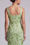 Mermaid Blush z kwadratowym dekoltem i koralikami Midi Mother Of the Bride Dress