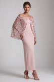 Bordowa syrena z odsłoniętymi ramionami Midi Mother Of the Bride Dress z peleryną