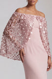 Bordowa syrena z odsłoniętymi ramionami Midi Mother Of the Bride Dress z peleryną