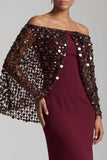 Bordowa syrena z odsłoniętymi ramionami Midi Mother Of the Bride Dress z peleryną