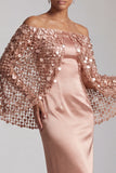 Bordowa syrena z odsłoniętymi ramionami Midi Mother Of the Bride Dress z peleryną