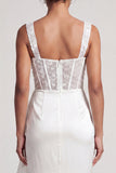 Biały gorset syreny z marszczowanymi cekinami Sukienka Midi Matki Panny Młodej z falbanami