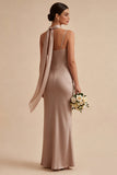 Sukienka maxi w kolorze syreny Dusty Rose Satin Spaghetti Straps i szalik na szyję