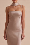 Sukienka maxi w kolorze syreny Dusty Rose Satin Spaghetti Straps i szalik na szyję
