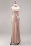 Sukienka maxi w kolorze syreny Dusty Rose Satin Spaghetti Straps i szalik na szyję
