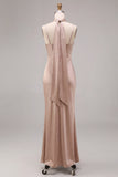Sukienka maxi w kolorze syreny Dusty Rose Satin Spaghetti Straps i szalik na szyję