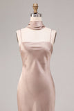 Sukienka maxi w kolorze syreny Dusty Rose Satin Spaghetti Straps i szalik na szyję