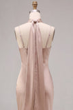 Sukienka maxi w kolorze syreny Dusty Rose Satin Spaghetti Straps i szalik na szyję