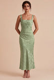 Mermaid Light Green i kwadratowy dekolt i kwiatowa sukienka midi