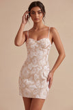 Mini sukienka z żardem w kolorze kości słoniowej Bodycon Spaghetti Strings Spaghetti Plaster Corps