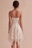Mini sukienka w kształcie kwiatów w kolorze A-Line Ivory Spaghetti Straps