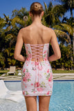 Błyszcząca suknia na bal z białym otworem na klucz i kwiatowymi cekinami z koronką na plecach