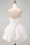 Sweetheart White, A-Line Tiered Gorset Krótka sukienka na powrót do szkoły