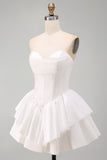 Sweetheart White, A-Line Tiered Gorset Krótka sukienka na powrót do szkoły