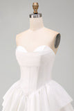 Sweetheart White, A-Line Tiered Gorset Krótka sukienka na powrót do szkoły