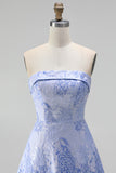 A-line Jacquard Blue Workless Strip Kwiecista Sukienka Midi