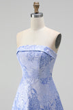 A-line Jacquard Blue Workless Strip Kwiecista Sukienka Midi