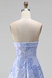 A-line Jacquard Blue Workless Strip Kwiecista Sukienka Midi