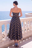 A-line Jacquard Blue Workless Strip Kwiecista Sukienka Midi