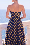 A-line Jacquard Blue Workless Strip Kwiecista Sukienka Midi