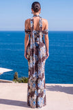 Sukienka Maxi w kwiaty w kolorze Mermaid Green Velvet Hatter Neck i marszczkami