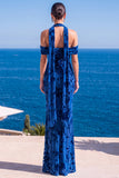 Sukienka Maxi w kwiaty w kolorze Mermaid Green Velvet Hatter Neck i marszczkami