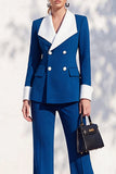Berlin Blue Pantsuits – dwuczęściowe garnitury z długim rękawem i guzikami dla kobiet