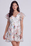 Kwiatowa sukienka ukończenia szkoły w kształcie kości słoniowej w kształcie litery A z dekoltem w serek i falbankami