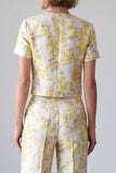 Dwuczęściowe jasnożółte z okrągłym dekoltem, jednorzędowe kombinezony na bal maturalny