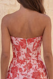 Sweetheart Red Gorset Bodycon, kwiecista marszczana krótka sukienka na homecoming