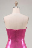 Sweetheart Fuchsia A-line metaliczna, marszczowana, poziomowa, krótka sukienka na powitanie