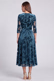A-line Olive Velvet Velvet Midi Floral Dress Dress i paskiem