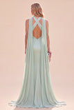 Sukienka maxi z szyjem i szalikiem w kolorze Mermaid Mint Green Satin Hatter Neck