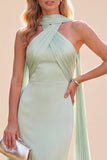 Sukienka maxi z szyjem i szalikiem w kolorze Mermaid Mint Green Satin Hatter Neck